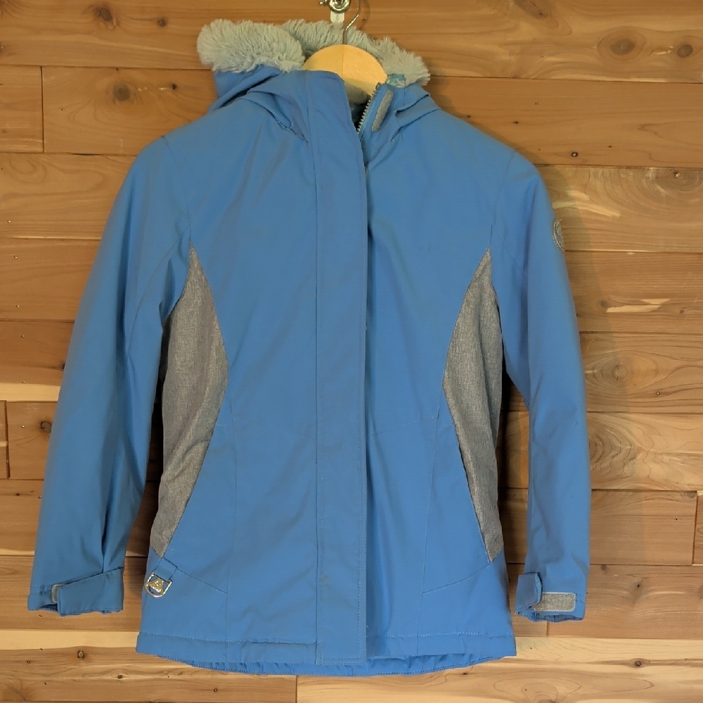 Gerry Weber Coat With Fur Lined Hood, Size M (10/12), Blue, Gray, Double Zipper
